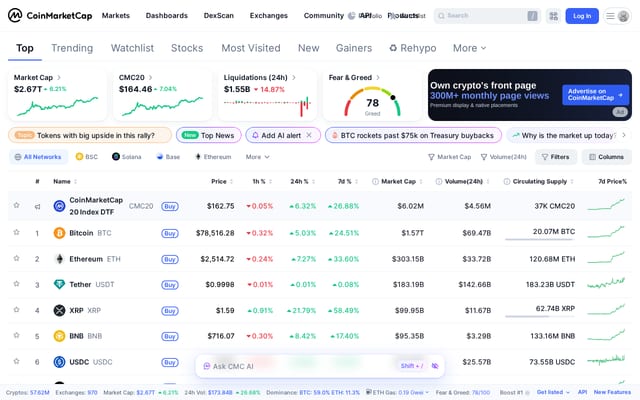 Screenshot of coinmarketcap.com