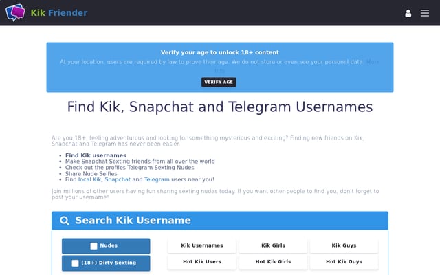 Screenshot of kikfriender.com