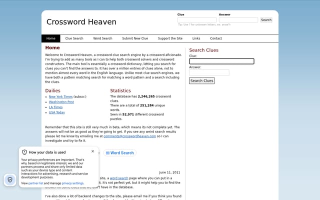 Screenshot of crosswordheaven.com