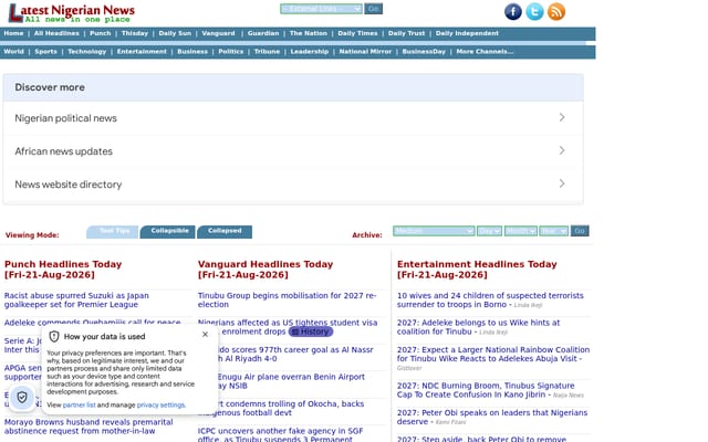 Screenshot of latestnigeriannews.com
