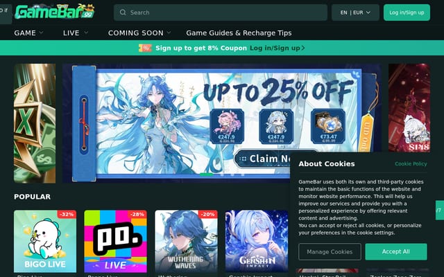 Screenshot of gamebar.gg