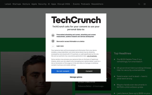 Screenshot of techcrunch.com