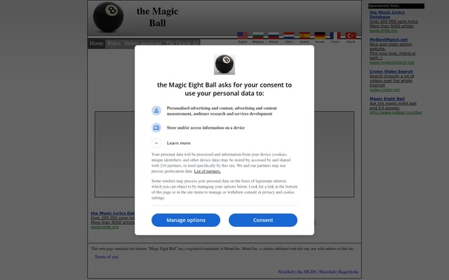 Screenshot of m8ball.com