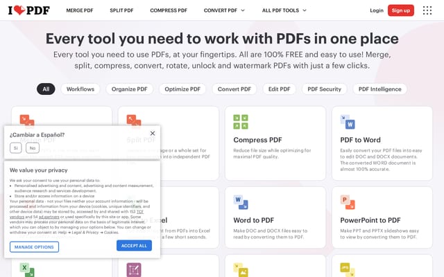 Screenshot of ilovepdf.com