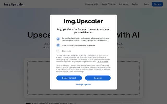Screenshot of imgupscaler.com