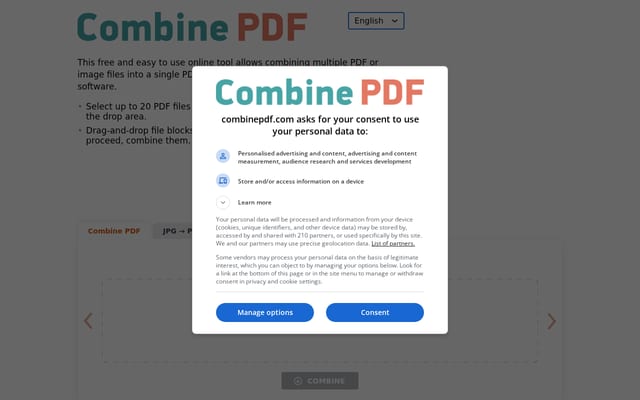 Screenshot of combinepdf.com