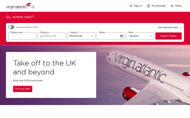 Screenshot of virginatlantic.com