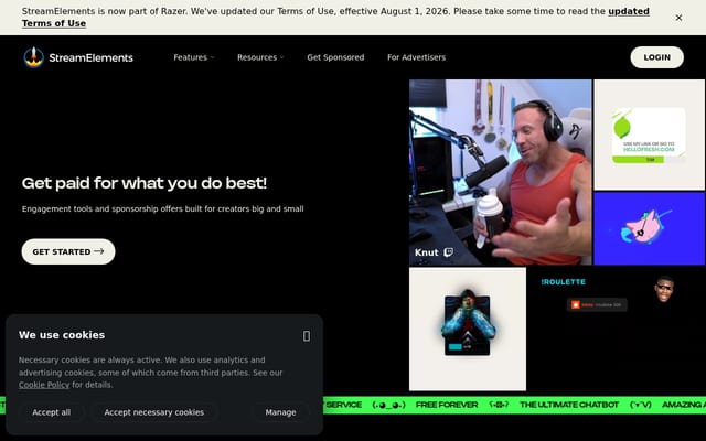 Screenshot of streamelements.com