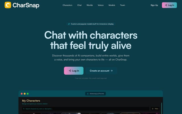 Screenshot of charsnap.ai