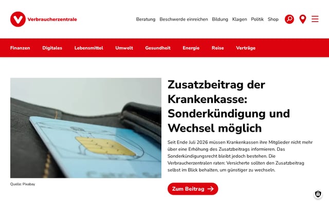 Screenshot of verbraucherzentrale.de