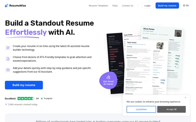 Screenshot of resumewise.com