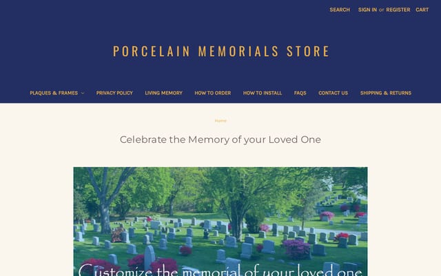 Screenshot of porcelainmemorials.com
