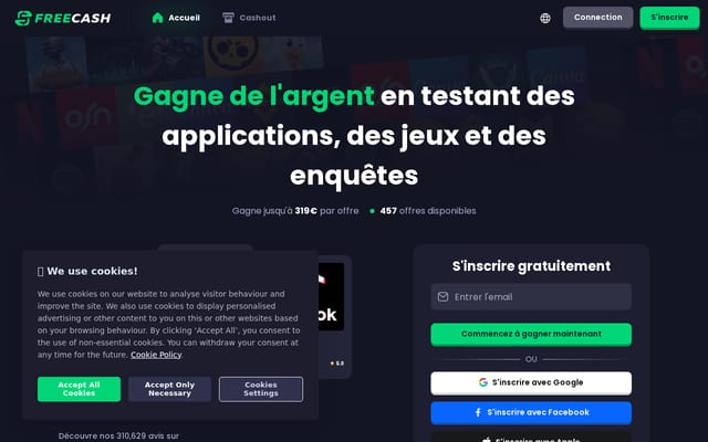Screenshot of freecash.com