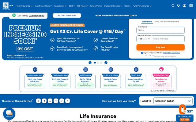 Screenshot of bajajallianzlife.com