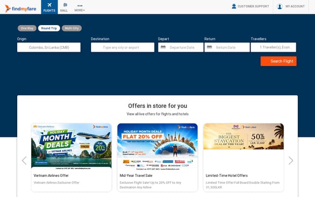 Screenshot of findmyfare.com