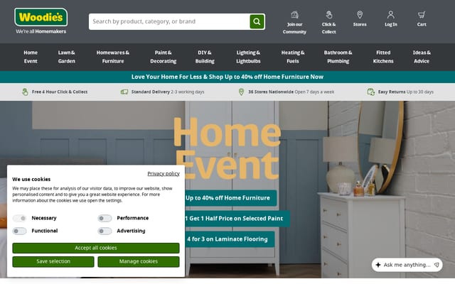 Screenshot of woodies.ie