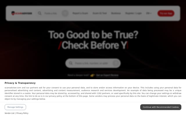 Screenshot of scamadviser.com