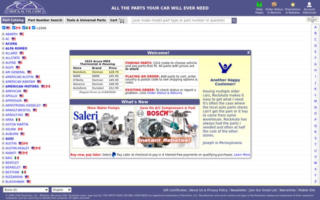 Screenshot of rockauto.com