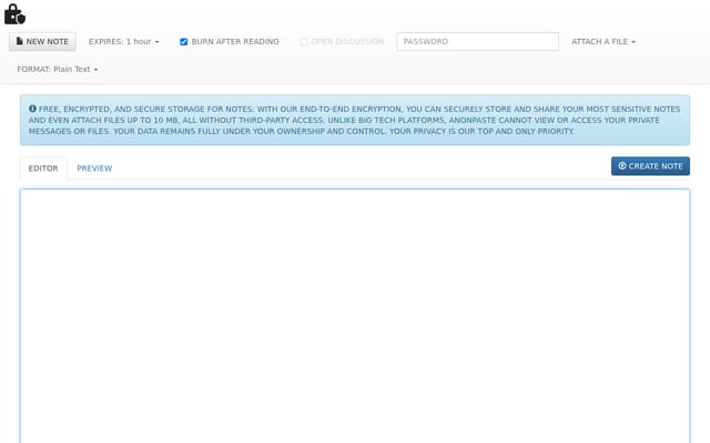 Screenshot of anonpaste.org