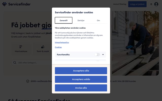 Screenshot of servicefinder.se