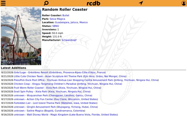 Screenshot of rcdb.com