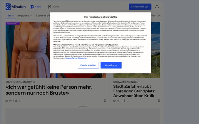 Screenshot of 20min.ch