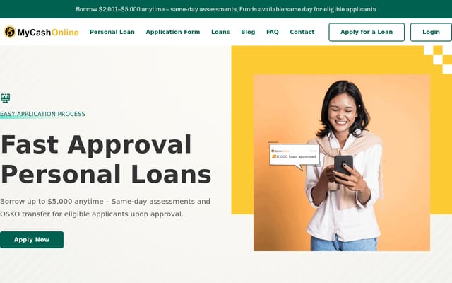 Screenshot of mycashonline.com.au