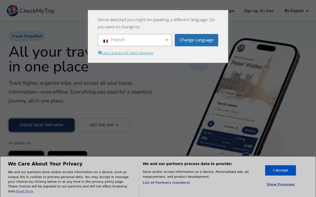 Screenshot of checkmytrip.com
