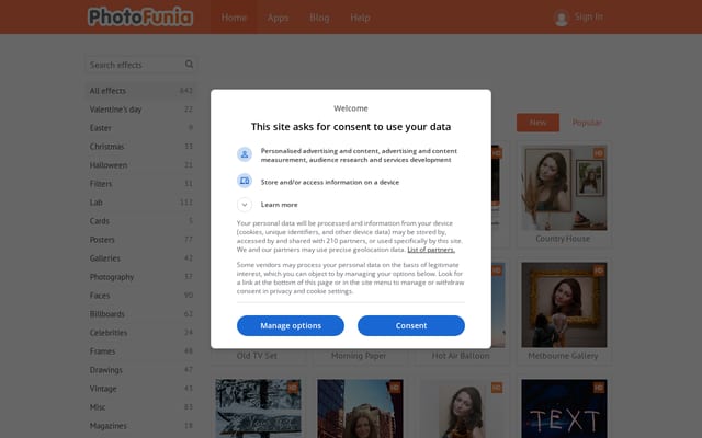Screenshot of photofunia.com