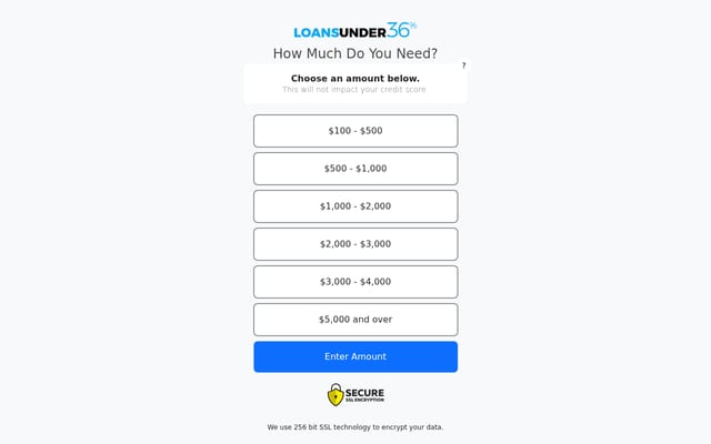 Screenshot of loansunder36.com