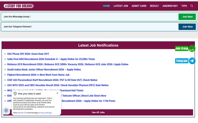 Screenshot of studyfordreams.in