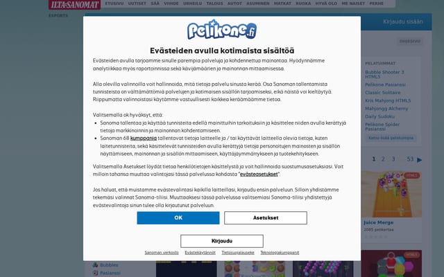 Screenshot of pelikone.fi