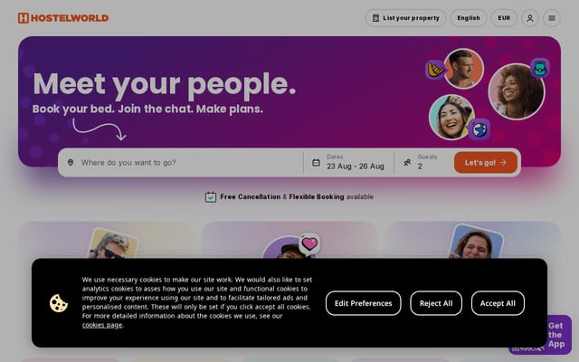 Screenshot of hostelworld.com