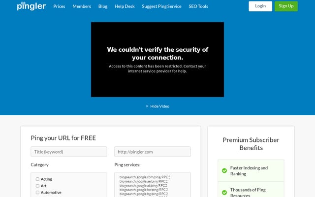 Screenshot of pingler.com