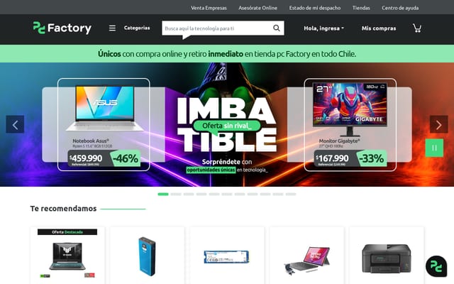 Screenshot of pcfactory.cl