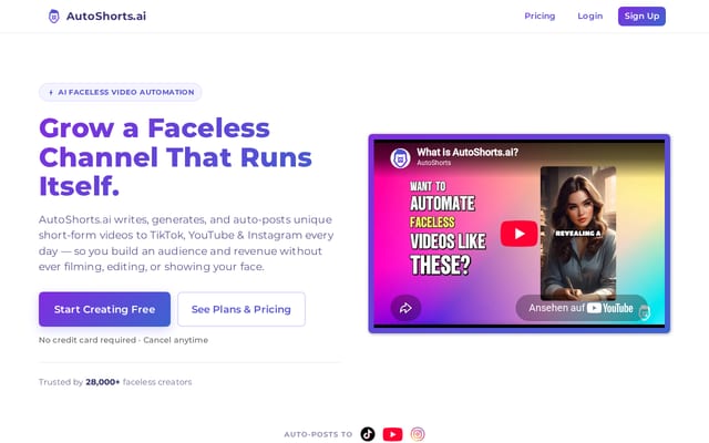 Screenshot of autoshorts.ai