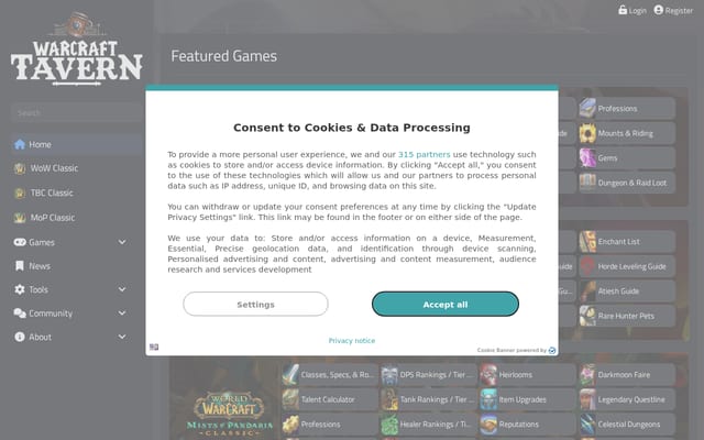 Screenshot of warcrafttavern.com