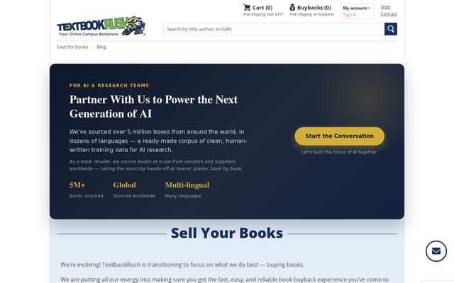 Screenshot of textbookrush.com