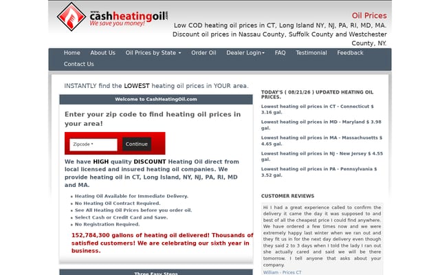 Screenshot of cashheatingoil.com