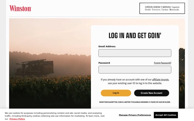 Screenshot of winstoncigarettes.com