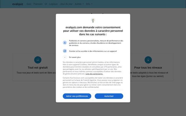 Screenshot of evalquiz.com