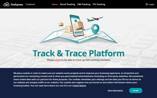 Screenshot of yuntrack.com