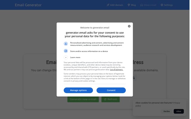 Screenshot of generator.email