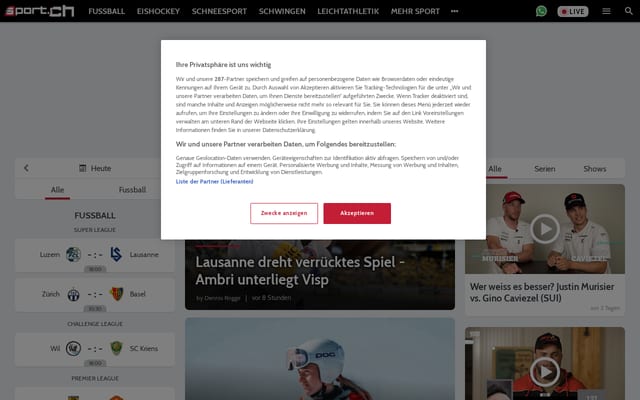 Screenshot of sport.ch