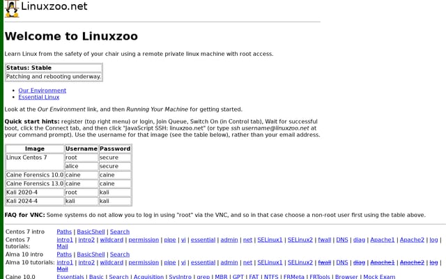 Screenshot of linuxzoo.net