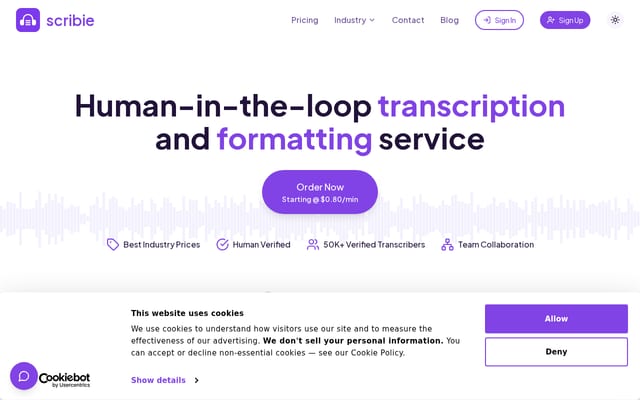 Screenshot of scribie.com