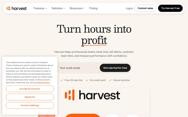 Screenshot of getharvest.com