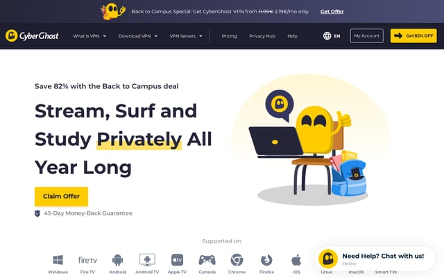 Screenshot of cyberghostvpn.com