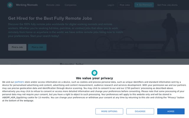 Screenshot of workingnomads.co
