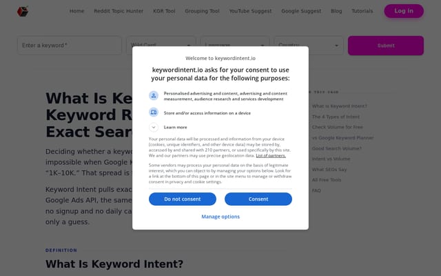 Screenshot of keywordintent.io